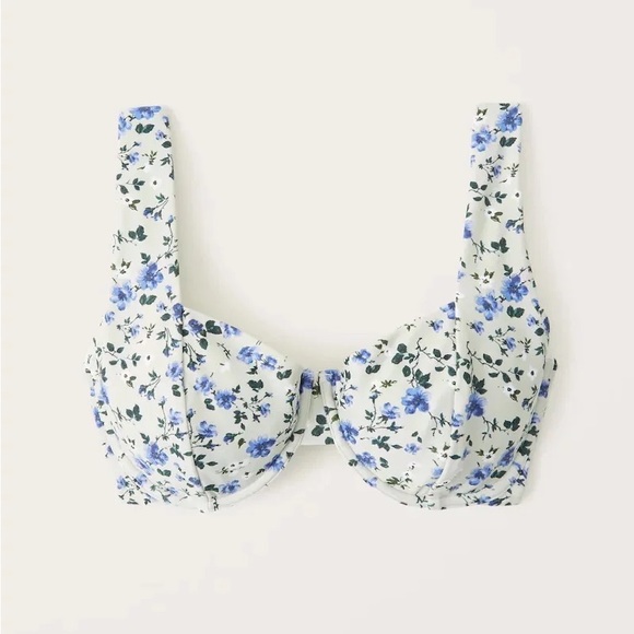 Abercrombie & Fitch Other - Abercrombie & Fitch Curve Love Wide Strap Bikini Top Large Green w/ Blue Flowers